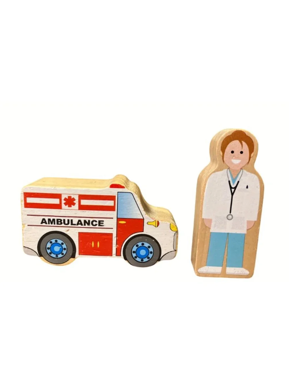 Wooden Toy Hospital Playset With Ambulance Doctor And Buildings For Kids